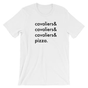 cavaliers & pizza | unisex cavalier king charles spaniel t-shirt