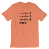 cavaliers & pizza | unisex cavalier king charles spaniel t-shirt