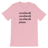 cavaliers & pizza | unisex cavalier king charles spaniel t-shirt
